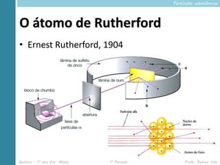 Partículas subatômicas




O átomo de Rutherford
• Ernest Rutherford, 1904




Química – 1º ano Ens. Médio   1º Período        Profa. Rebeca Vale
 