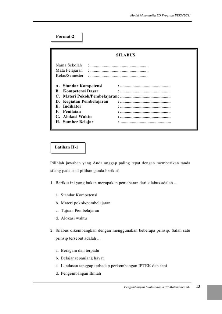 Pengembangan Silabus Dan RPP Matematika SD