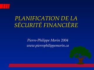 PLANIFICATION DE LAPLANIFICATION DE LA
SÉCURITÉ FINANCIÈRESÉCURITÉ FINANCIÈRE
Pierre-Philippe Morin 2004
www.pierrephilippemorin.ca
 