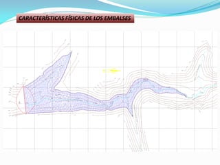 CARACTERÍSTICAS FÍSICAS DE LOS EMBALSES
0+000 0+100
0+200 0+300 0+400
0+500
0+600
0+800
0+900
1+000
1+100 1+200
1+300
1+400
1+500
1+600
1+700
1+800
1+900
2+000 2+100
2+200
2+400
4050
4060
4070
4070
4070
4080
4100
4100
4100
4100
4100
4100
4110
4110
4060
4080
4090
4090
4100
4100
4100
4100
4110
4110
4110
4110
4110
4110
4110
4110
4120
4120
4120
4120
4130
4130
4130
4140
4140
4140
4140
4140
4140
4140
4150
4150
4150
4150
4150
4150
4150
4160
4160
4160
4160
4160
4160
4160
4160
4170
4170
4170
4130
4080
QDA. AZUFRE
CHICO
QDA.HUARALHUARANI
4090
RÍO CALLAZAS
BM-1
PTO 1
PTO 2
 