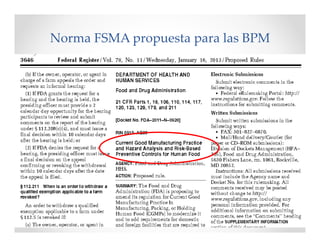 Norma FSMA propuesta para las BPM
 