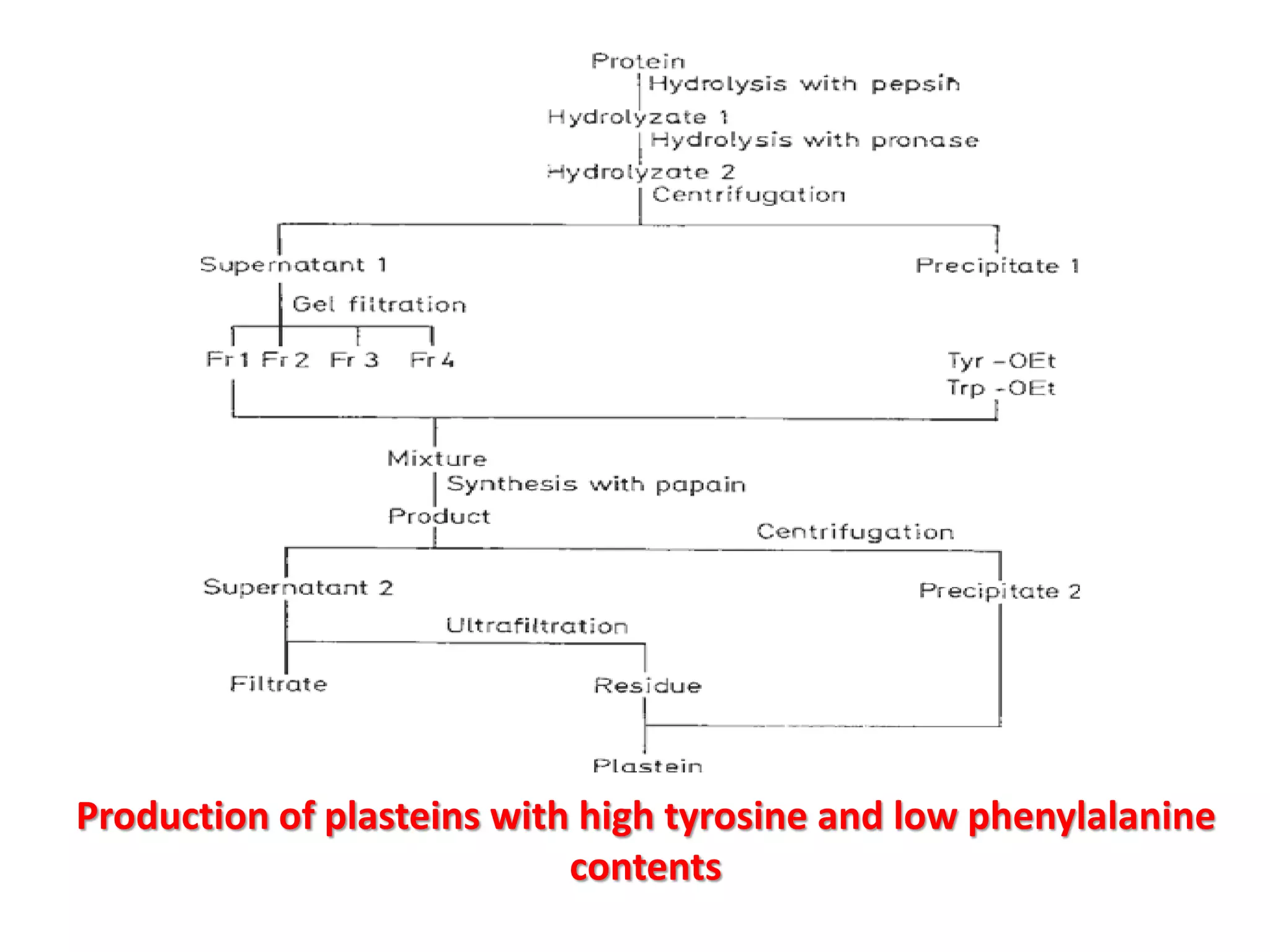Production of plasteins with high tyrosine and low phenylalanine
contents

 