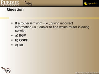 Question <ul><li>If a router is “lying” (i.e., giving incorrect information) is it easier to find which router is doing so...