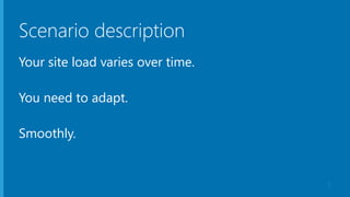 Scenario description
Your site load varies over time.
You need to adapt.
Smoothly.
5
 
