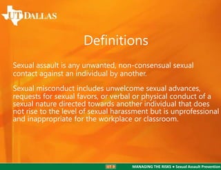Managing the Risks - Sexual Assault Prevention - Presentation 6 of 9 | PPTX