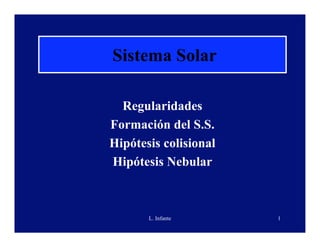 L. Infante 1
Sistema Solar
Regularidades
Formación del S.S.
Hipótesis colisional
Hipótesis Nebular
 