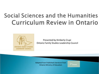 Presented by Kimberly Crupi  Ontario Family Studies Leadership Council Adapted from Published Literature from Ontario Ministry of Education 