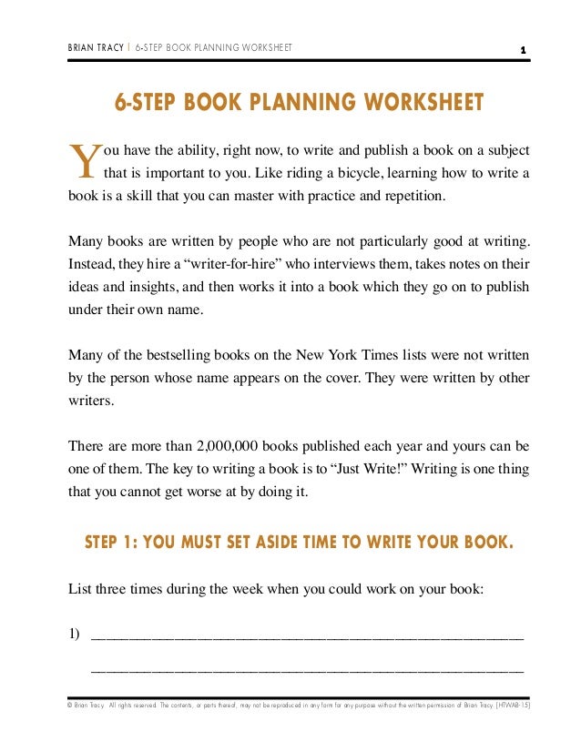 6 step book planning worksheet