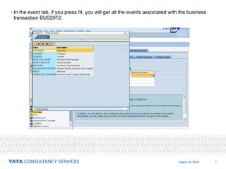 In the event tab, if you press f4, you will get all the events associated with the business transaction BUS2012.  
