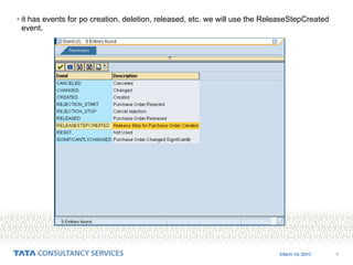 it has events for po creation, deletion, released, etc. we will use the ReleaseStepCreated event. 