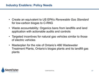 CONFIDENTIAL+ 17"
Industry Enablers: Policy Needs
•  Create an equivalent to US EPA’s Renewable Gas Standard
for low-carbo...