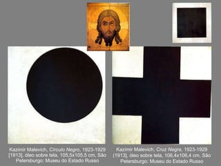 Kazimir Malevich,  Círculo Negro , 1923-1929 [1913], óleo sobre tela, 105,5x105,5 cm, São Petersburgo: Museu do Estado Russo Kazimir Malevich,  Cruz Negra , 1923-1929 (1913], óleo sobre tela, 106,4x106,4 cm, São Petersburgo: Museu do Estado Russo 