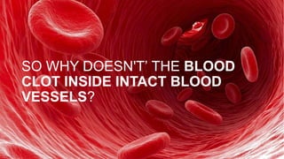 SO WHY DOESN'T’ THE BLOOD
CLOT INSIDE INTACT BLOOD
VESSELS?
 