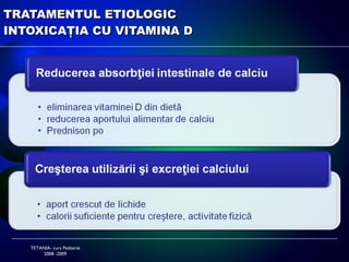 TRATAMENTUL HIPERCALCEMIEI II calcemie  >  15 mg % TETANIA- curs Pediatrie 2008 -2009 