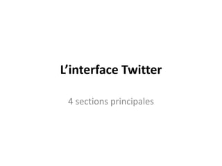 L’interface Twitter
4 sections principales
 