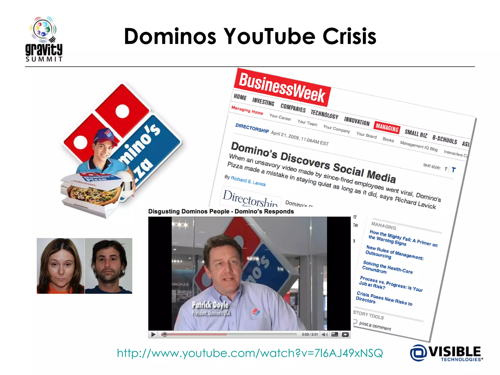 Dominos YouTube Crisis http://www.youtube.com/watch?v=7l6AJ49xNSQ 