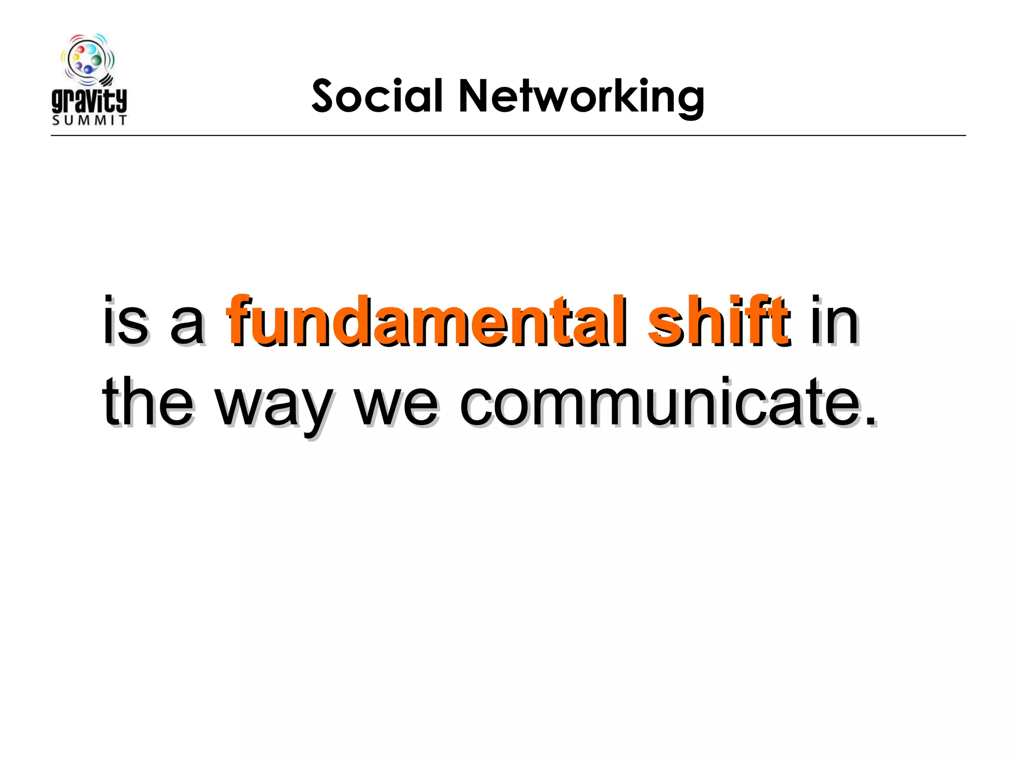 Social Networking is a  fundamental shift  in  the way we communicate. 