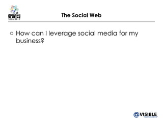 The Social Web How can I leverage social media for my business? 
