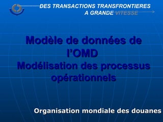 Organisation mondiale des douanes DES TRANSACTIONS TRANSFRONTIERES A GRANDE  VITESSE Modèle de données de l’OMD   Modélisation des processus opérationnels 