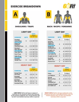 EXERCISE BREAKDOWN
SHOULDERS / TRAPS BACK / BICEPS / FOREARMS
A B
 