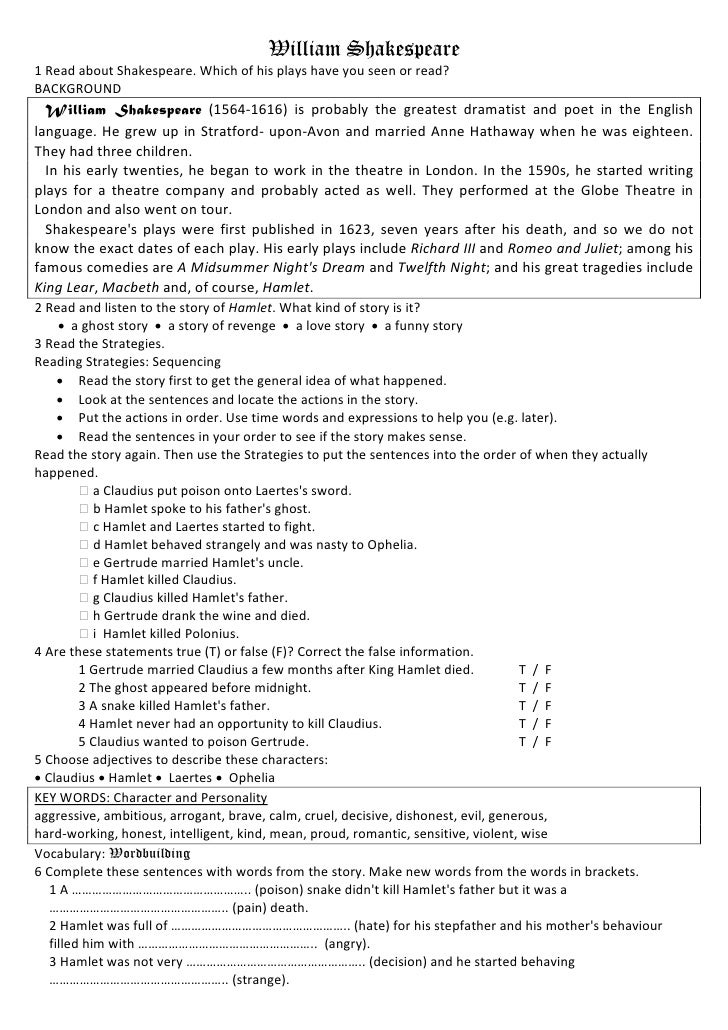 60 Handout William Shakespeare Hamlet