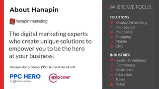 About Hanapin
Hanapin also produces PPC Hero and Hero Conf
The digital marketing experts
who create unique solutions to
empower you to be the hero
at your business.
 