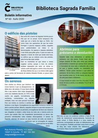 Boletín Informativo de xuño 2020 da Biblioteca Sagrada Familia da Coruña