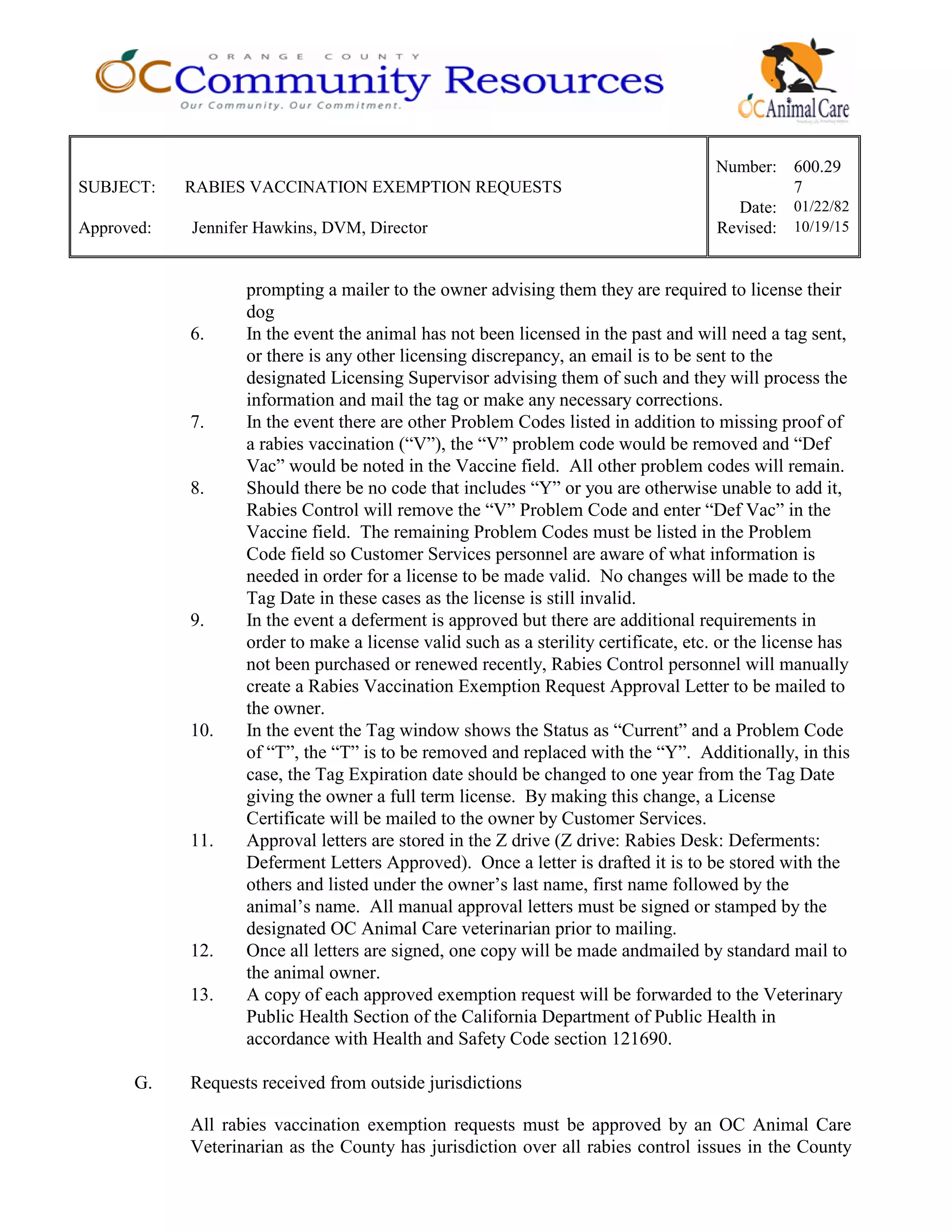 600.29 rabies vaccination exemption requests | PDF