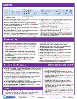 Editing
Formatting
Formula and Function Workbook management
Chart
 