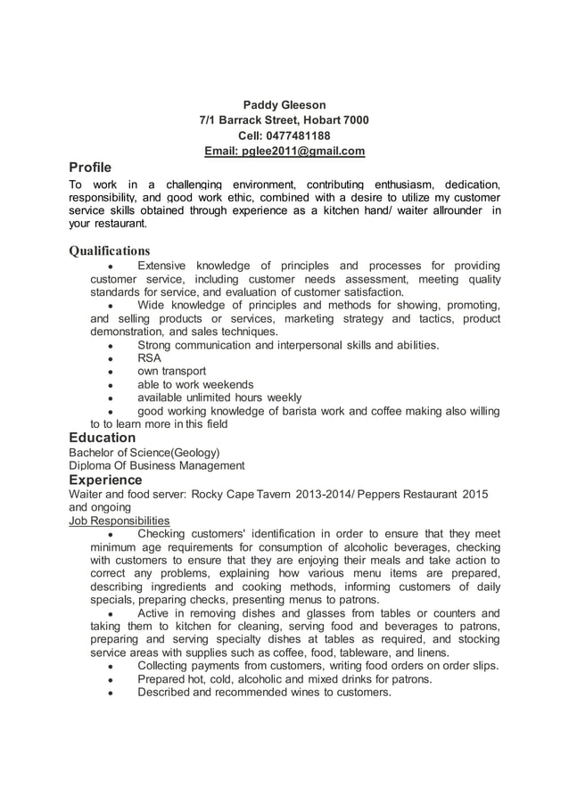 Food and Beverage Resume PDF - Food And Beverage Resume 1 638 