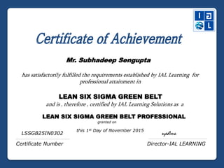 LSSGB Certificate - Subhadeep Sengupta | PPT