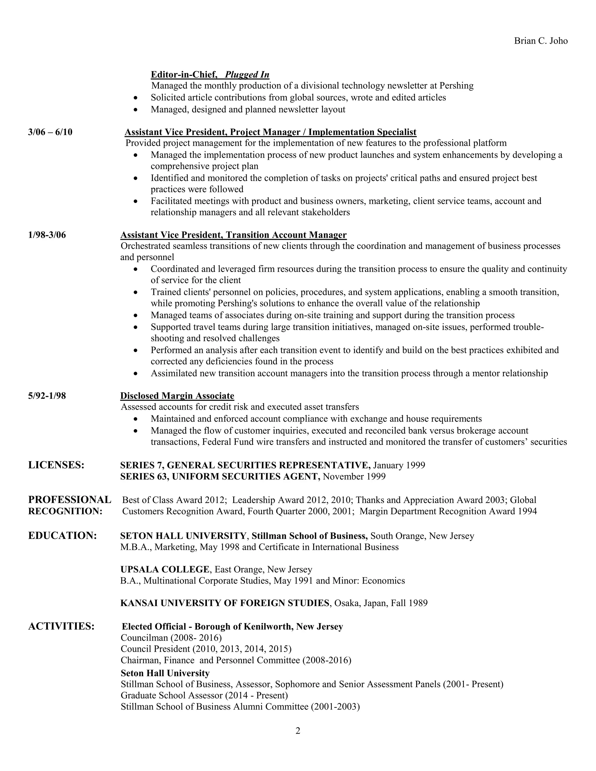 Brian C Joho resume 2017 PDF - Brian C Joho Resume 2017 2 2048 