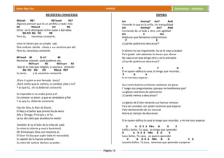Página 11
Cesar Díaz Tiza VARIOS Cancionero - Alabanza
NECESITAS CONOCERLE
REsus4 RE7 RE7sus4 RE7
Algunos piensan que es un profeta y nada más
RE REsus4 DO RE
Otros no lo distinguen entre Judas o Barrabás
SIb DO SIb DO RE
Pero tú, necesitas conocerle.
Unos lo tienen por un simple rabí
Que anduvo dando clases a sus alumnos por ahí
Pero tú, necesitas conocerle.
MI7sus4 MI Si m7 MI
Necesitas conocer, ojalá pudieras ver,
RE7sus4 RE RE7sus4 RE
Que él es más que religión, o una loca emoción
SIb DO SIb DO REsus RE7
Es Jesús , y tú necesitas conocerle.
¿Para ti quien es ese llamado Jesús?
¿Será cierto que es camino, es verdad, vida y luz?
Y es que tú, oh tú deberías conocerle.
Es imposible si no andas junto a él
En conocer su amor, y que es verdadero y fiel
Y es que tu, deberías conocerle.
Hijo de Dios, la Raíz de David,
El Rey y el Señor que pronto ha de venir
Alfa y Omega, Principio y el fin,
La luz del cielo que alumbra mi existir
También él es el león de la tribu de Judá
Su reino es eterno y nunca terminará,
Oh Emmanuel, Dios con nosotros es
El Gran Yo Soy que suple toda mi necesidad,
El capitán de la hueste celestial
Su cetro de Justicia declara su poder.
ESPERA
Am Am/maj7 Am7 Am6
Viviendo lo que es la orilla, sin tranquilidad
Am Am/maj7 Am7 Am6
Corriendo de un lado a otro, con agilidad
Dm E Am
Ataduras que llamamos compromisos
F E
¿Cuándo podremos descansar?
El dinero es tan importante, no se te vaya a acabar
Para poder salir adelante te tienes que afanar
No vaya a ser que venga otro y se te precipite
¿Cuando podremos descansar?
F G F G
Él es quien edifica la casa, lo tengo que recordar,
F G A
A mí me toca esperar.
Aun como buenos cristianos andamos sin parar
Y luego nos preguntamos ¿porque no tendremos paz?
La iglesia está llena de optimismo
¿Cuando iremos a descansar?
La iglesia de Cristo necesita sus fuerzas renovar
Para ser vestidos con poder tenemos que esperar
Vete deshaciendo de tus escusas
Ahora es tiempo de descansar.
Él es quien edifica la casa lo tengo que recordar, a mi me toca esperar.
D A D E A F#m B D E
Edifica Señor, Tú casa, yo tengo que aprender
D A D E A F#m B D E
Sana Señor, Tú casa, yo quiero aprender
D A D E A F#m B D C D
Levanta Señor, Tú casa, tenemos que aprender a esperar.
 