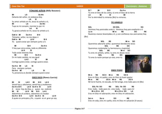 Página 167
Cesar Díaz Tiza VARIOS Cancionero - Alabanza
TÓMAME SEÑOR (Billy Bunster)
MI LA Do #m
Delante del señor, mi alabanza doy
LA SI
Su amor anhelo en mi, Jesús te anhelo a ti,
MI LA Do #m
Tuyo es mi corazón, moriste tu por mi
LA SI
Tu gracia anhelo en mi, Jesús te anhelo a ti.
Do# m MI Do # m SI 9
Tómame señor, no me dejes ir
Do# m MI LA 9 SI 9
Yo quiero estar por siempre junto a ti.
MI SI 9 Do # m
Y hoy que cerca estas, todo es diferente
LA 9 SI
Todo están distinto Dios
MI SI 9 Do # m
En mi todo cambio, no soy igual
LA 9 SI MI
Contigo quiero estar, contigo quiero estar.
Do # m MI LA SI
Para siempre cantare
Do # m MI LA SI
Tu presencia es donde siempre quiero estar.
ERES DIOS (Henry García)
MI SI LA 9 MI SI 9 LA 9
Venid hoy y adoremos, venid hoy y exaltemos
Do # m SI 9 LA 9 Do # m SI LA 9
A Jesús hijo de Dios, a quien me redimió
MI SI LA 9 MI SI 9 LA 9
Adoremos al cordero, adoremos al creador
Do # m SI 9 LA 9 Do # m SI LA 9
A quien es principio y fin, a quien es el gran yo soy.
SI 7 MI SI 9 Do # m
Tú eres el Dios de los cielos, tú eres el Dios de la tierra
LA MI SI MI
Por la eternidad tu reinaras (Bis) tu reinaras.
TE ANHELO
SOL DO SOL DO
Venimos hoy postrados ante ti, Venimos hoy para exaltarte a ti
La m Mi m RE DO RE
Nuestras manos levantadas a ti, y con confianza nos acercamos hoy
(Bis)
SOL RE Mi m DO
Queremos adorarte señor, queremos bendecirte Jesús
SOL RE DO
Queremos contemplar tu hermosura y majestad
SOL RE Mi m DO
Tu eres mi anhelo, señor, tu eres mi deseo Jesús
SOL RE DO
Tú eres la razón porque yo vivo, eres tú.
ERES TODO
Mi m RE DO 9 Mi m RE DO 9
Eres mi Dios, mi padre, eres mi Dios mi buen pastor
Mi m RE DO 9 Mi m RE DO 9
Mi torre fuerte, mi escudo, mi fiel amigo, eres todo para mi (Bis)
SOL FA DO RE SOL FA DO RE
Eres todo, todo para mí, eres todo, todo para mí
Mi m Si m DO Mi m Si m DO LA
Eres mi Dios mi adoración, eres mi Dios mi adoración.
Sol m Do m DO RE
Eres mi vida, eres mi sueño, eres mi Dios mi salvación (4 veces)
 