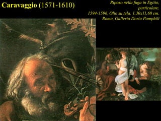 Caravaggio (1571-1610) Riposo nella fuga in Egitto,
particolare.
1594-1596. Olio su tela. 1,30x11,60 cm.
Roma, Galleria Doria Pamphili
 