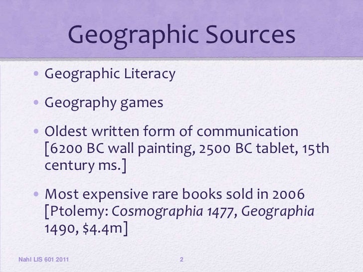 601 Session 1112Geographic Sources