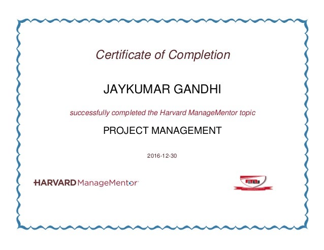 certificate of completion of project management certificate of completion of project