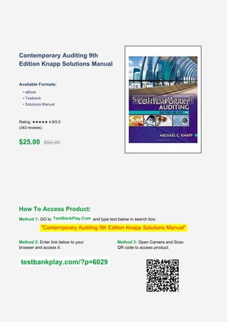 Contemporary Auditing 9th Edition Knapp Solutions Manual instant download | PDF
