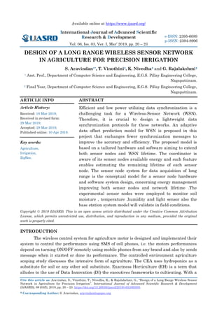 Design of a Long Range Wireless Sensor Network in Agriculture for ...