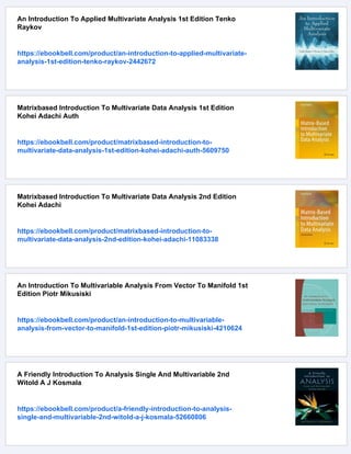 Introduction To Multivariate Analysis Linear And Nonlinear Modeling ...