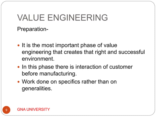 VALUE ENGINEERING ANALYSIS PPT | PPT