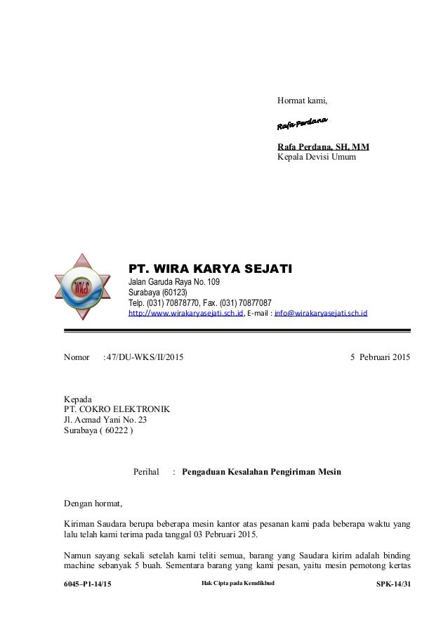 Contoh Surat Balasan Pt Wira Karya Sejati Free Download Images