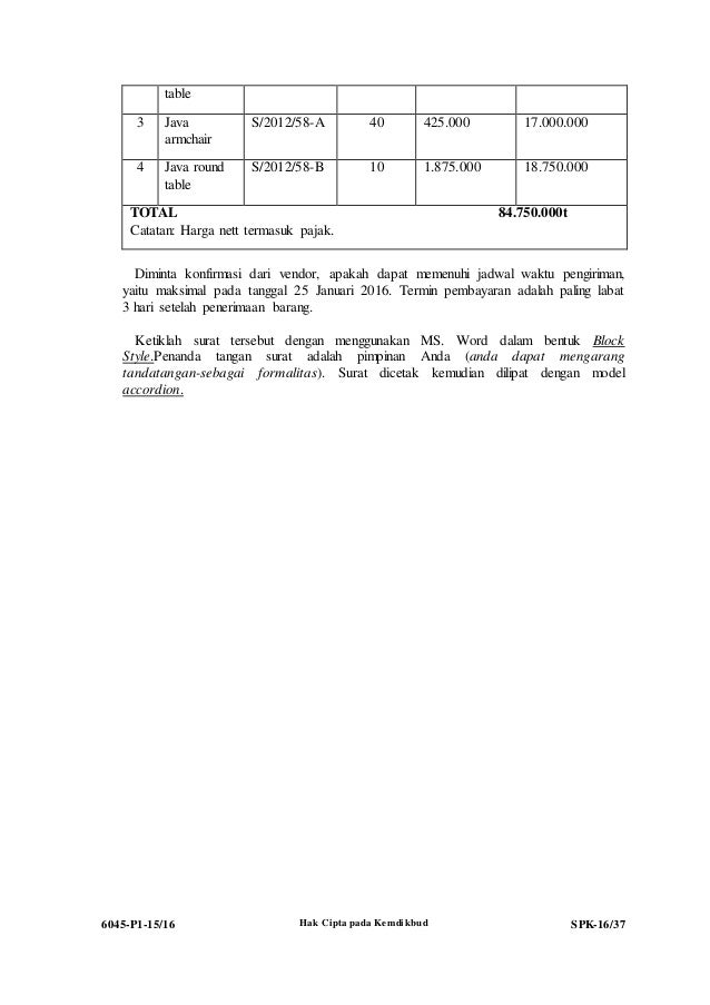 Contoh Surat Pesanan Pembelian Unit Produk Mentah