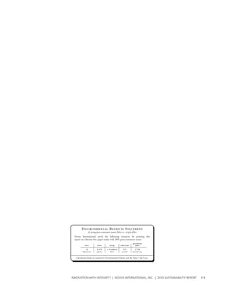 InnovatIon wIth IntegrIty | novus InternatIonal, Inc. | 2010 sustaInabIlIty report   119
 