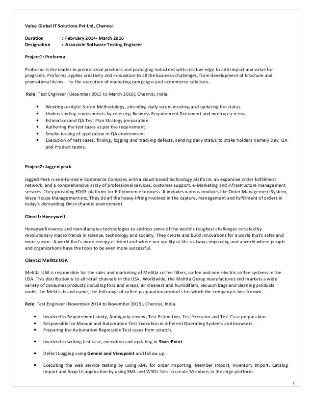 testing engineer resumes