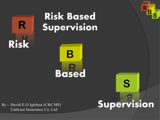 S
Supervision
R
Risk
B
Based
Risk Based
Supervision
By - David E.O Igiehon (CRCMP)
Unitrust Insurance Co. Ltd
S
B
R
 