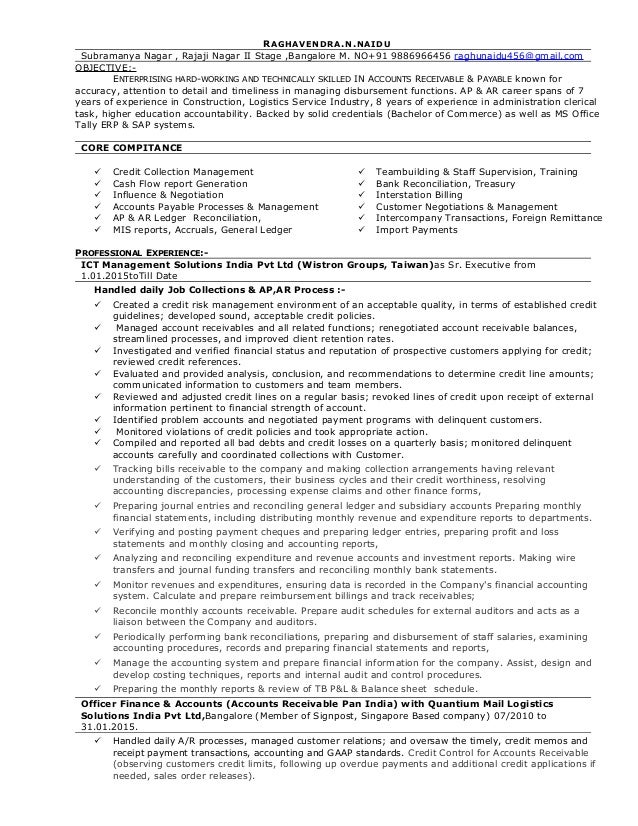 Resume For Senior Executive For Collection AR & AP