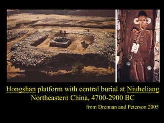 from Drennan and Peterson 2005
Hongshan platform with central burial at Niuheliang
Northeastern China, 4700-2900 BC
 