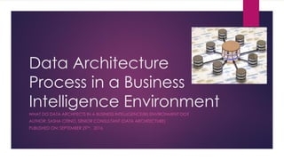 Data Architecture
Process in a Business
Intelligence Environment
WHAT DO DATA ARCHITECTS IN A BUSINESS INTELLIGENCE(BI) ENVIRONMENT DO?
AUTHOR: SASHA CITINO, SENIOR CONSULTANT (DATA ARCHITECTURE)
PUBLISHED ON: SEPTEMBER 29TH, 2016
 