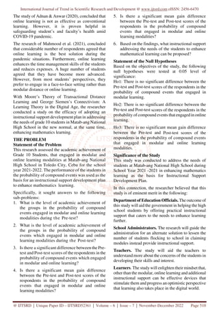 Assessing the Effectiveness of the Learning Modalities during the Covid ...